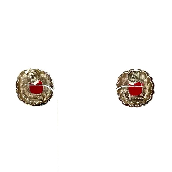 VINTAGE Sterling Silver Earrings ESPO JOSEPH ESPOSITO RED GLASS CABOCHON - Picture 6 of 8